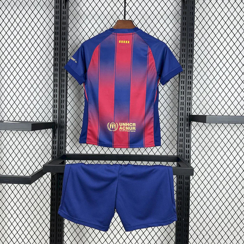 Conjunto Infantil Barcelona 25/26 Home Nike - Azul e Grená
