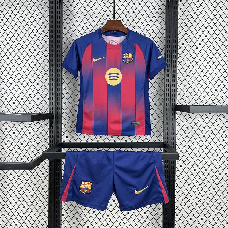Conjunto Infantil Barcelona 25/26 Home Nike - Azul e Grená